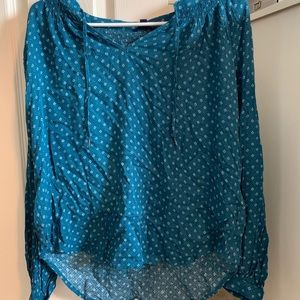 Blue long sleeve with light blue diamond designs